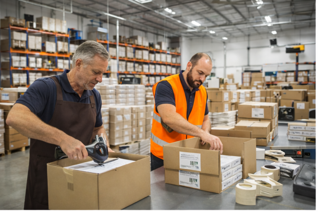 Trabajadores empaquetando productos